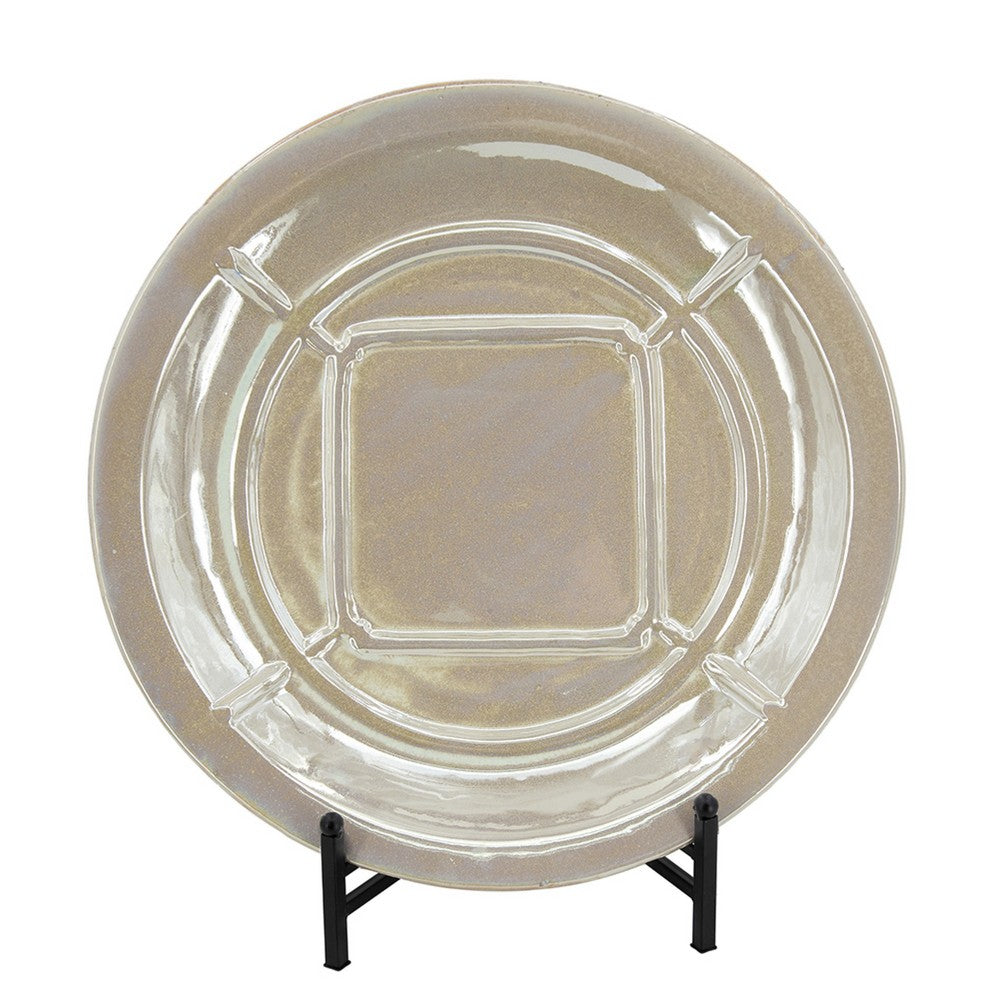 Dutch Charger Plate with Stand, Iridescent Glaze Cream Ceramic 18 Inch - BM350347