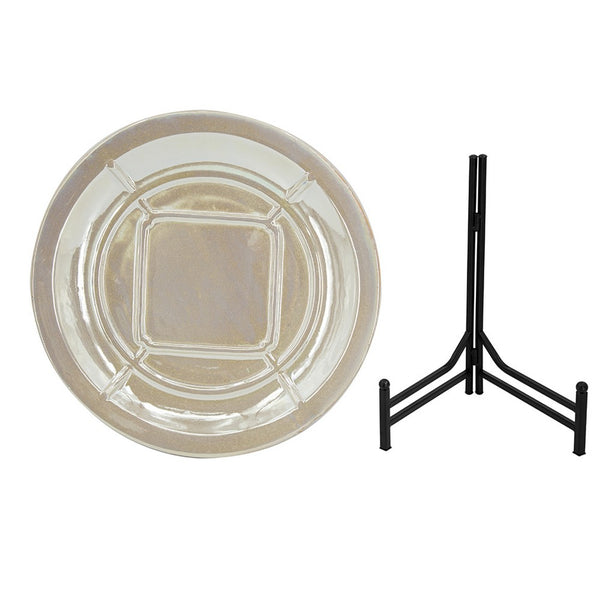 Dutch Charger Plate with Stand, Iridescent Glaze Cream Ceramic 18 Inch - BM350347