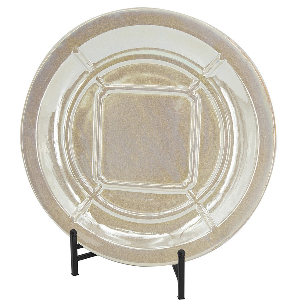 Dutch Charger Plate with Stand, Iridescent Glaze Cream Ceramic 18 Inch - BM350347