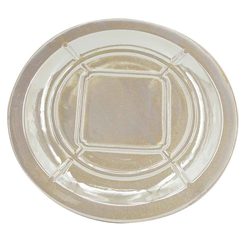Dutch Charger Plate with Stand, Iridescent Glaze Cream Ceramic 18 Inch - BM350347