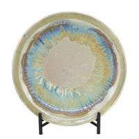 Duke Decorative Charger Plate with Stand, Blue Beige Ceramic 18 inch - BM350348