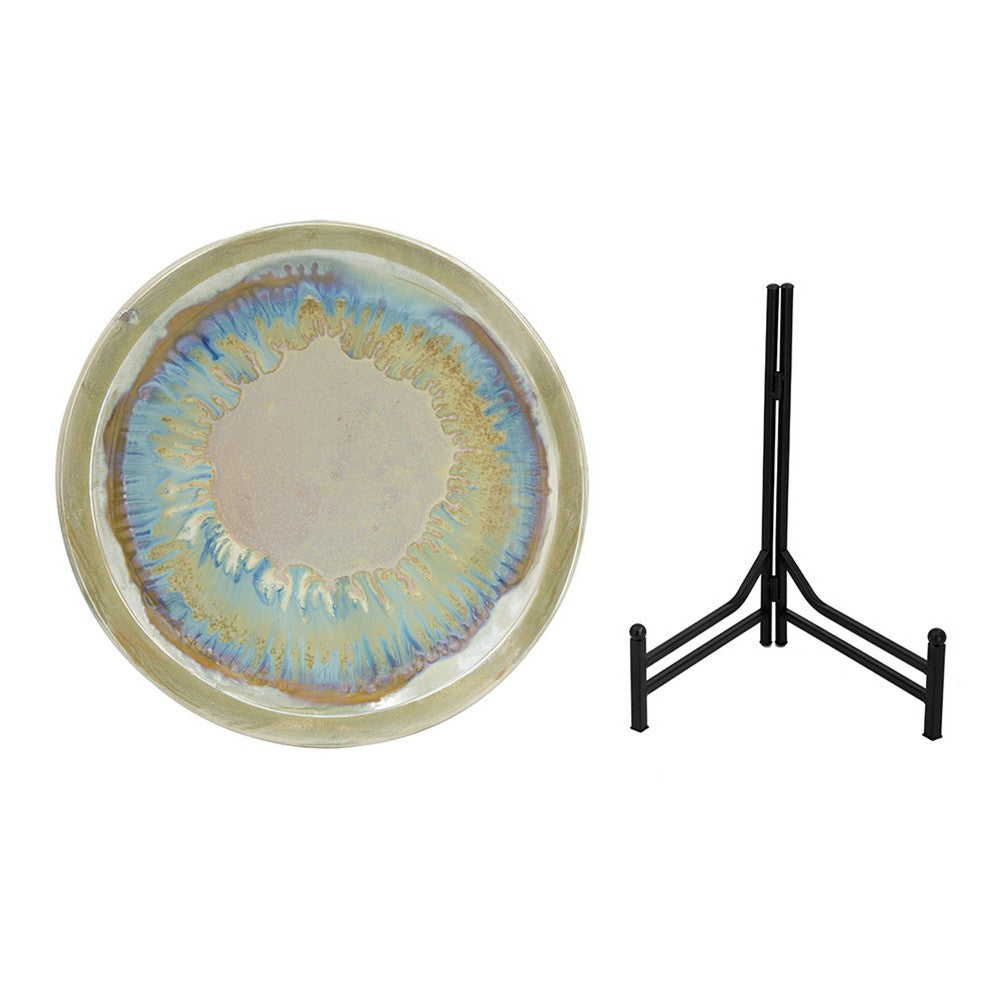 Duke Decorative Charger Plate with Stand, Blue Beige Ceramic 18 inch - BM350348