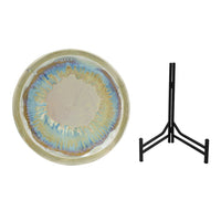 Duke Decorative Charger Plate with Stand, Blue Beige Ceramic 18 inch - BM350348