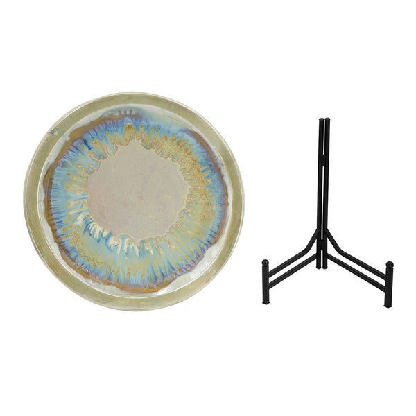 Duke Decorative Charger Plate with Stand, Blue Beige Ceramic 18 inch - BM350348