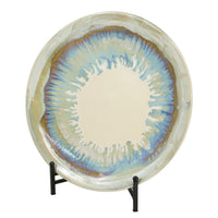 Duke Decorative Charger Plate with Stand, Blue Beige Ceramic 18 inch - BM350348