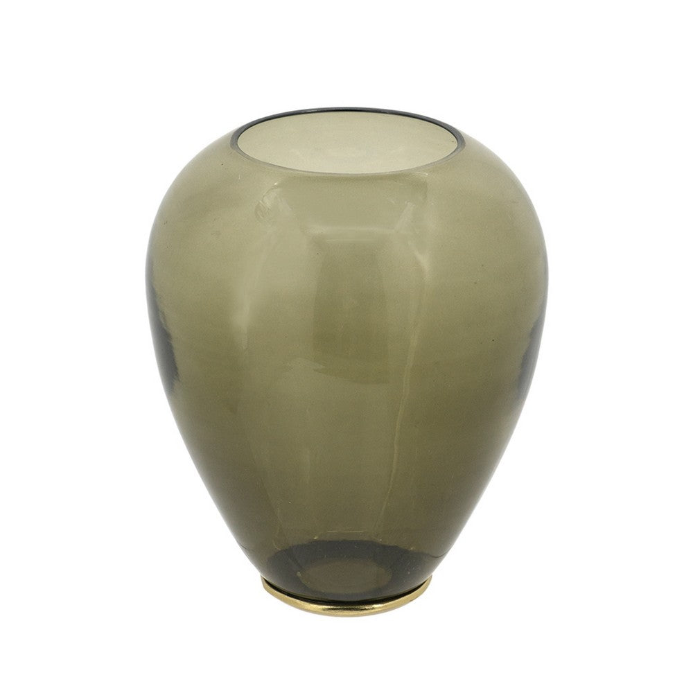 Abby Decorative Jar with Gold Aluminum-Brass Leaf Lid, Green Glass 14 Inch - BM350354