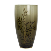 Keath Large Vase with Gold Capri Leaf Design, Brass, Green Glass 15 Inch - BM350355