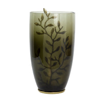 Keath Small Vase with Gold Capri Leaf Design, Brass, Green Glass 11 Inch - BM350356