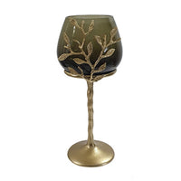 Keanu Small Candle Holder, Gold Capri Leaf Brass, Green Glass 13 Inch - BM350357
