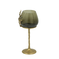 Keanu Small Candle Holder, Gold Capri Leaf Brass, Green Glass 13 Inch - BM350357
