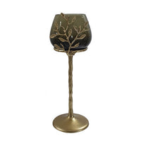 Keanu Large Candle Holder, Gold Capri Leaf Brass, Green Glass 16 Inch - BM350358