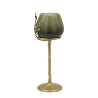 Keanu Large Candle Holder, Gold Capri Leaf Brass, Green Glass 16 Inch - BM350358