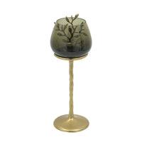 Keanu Large Candle Holder, Gold Capri Leaf Brass, Green Glass 16 Inch - BM350358