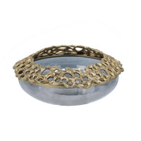 Brian Decorative Bowl with Gold Aluminum Sculpted Lid, Black Glass 12 Inch - BM350359