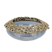 Brian Decorative Bowl with Gold Aluminum Sculpted Lid, Black Glass 12 Inch - BM350359