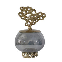 Marcy Decor Jar, Perforated Design Gold Aluminum Lid, Black Glass, 12 Inch - BM350360