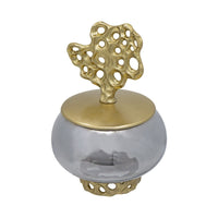 Marcy Decor Jar, Perforated Design Gold Aluminum Lid, Black Glass, 12 Inch - BM350360