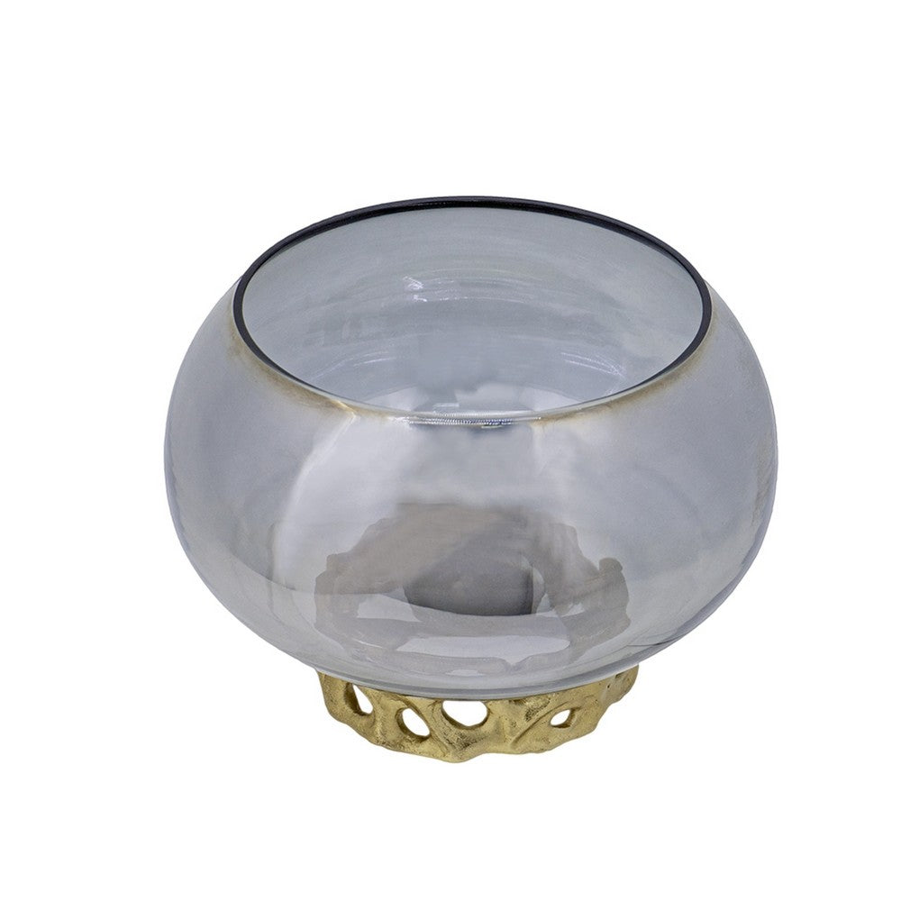 Marcy Decor Jar, Perforated Design Gold Aluminum Lid, Black Glass, 12 Inch - BM350360