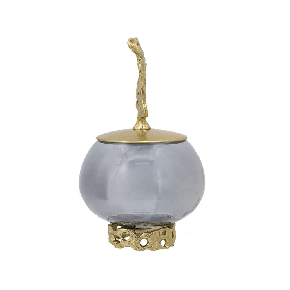 Marcy Decor Jar, Perforated Design Gold Aluminum Lid, Black Glass, 10 Inch - BM350361