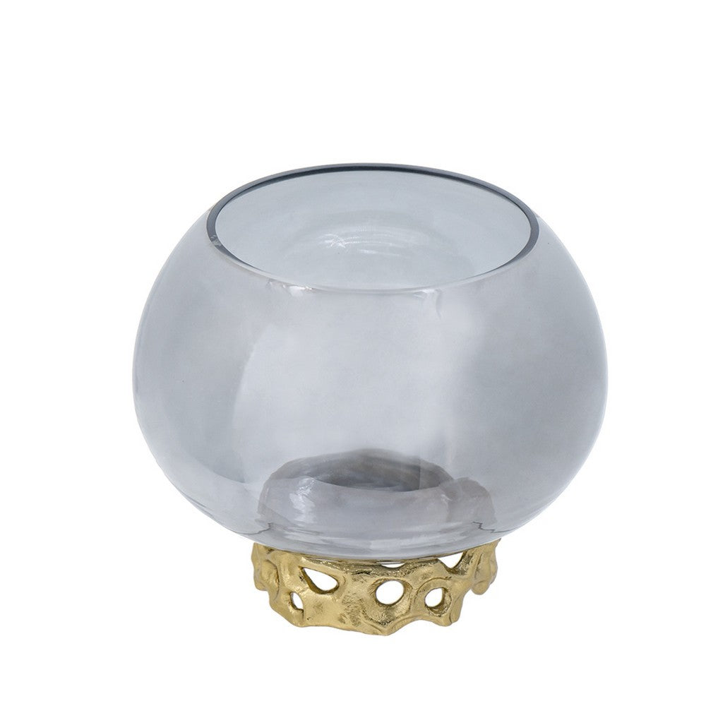 Marcy Decor Jar, Perforated Design Gold Aluminum Lid, Black Glass, 10 Inch - BM350361