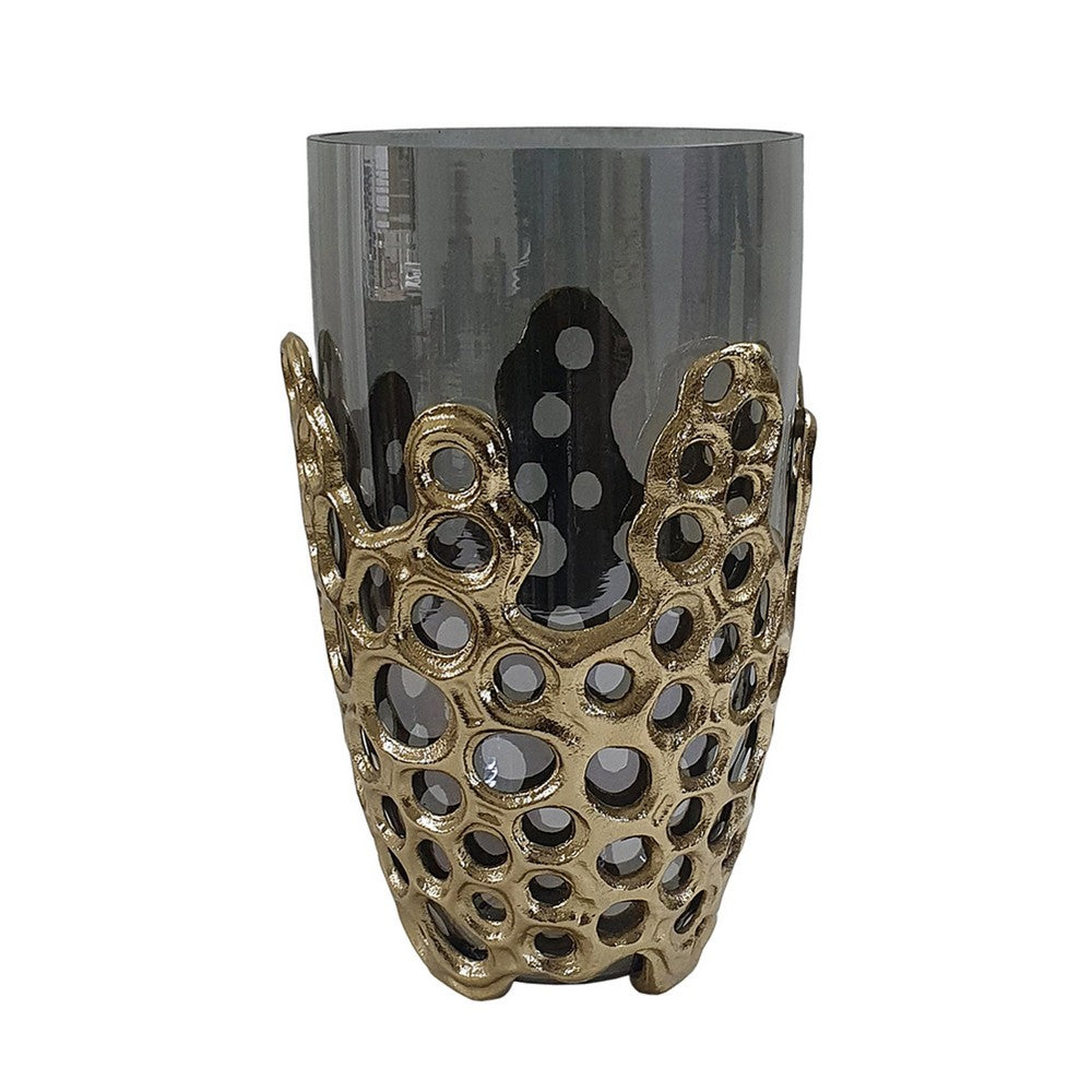 Brian Decorative Vase with Naturalist Gold Aluminum, Black Glass 11 Inch - BM350362