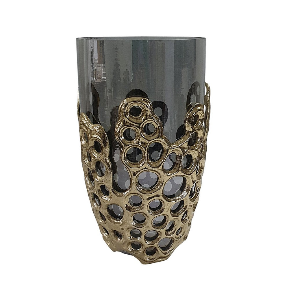 Brian Decorative Vase with Naturalist Gold Aluminum, Black Glass 11 Inch - BM350362