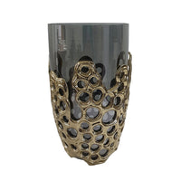 Brian Decorative Vase with Naturalist Gold Aluminum, Black Glass 11 Inch - BM350362