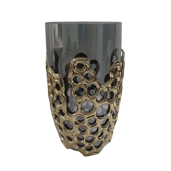 Brian Decorative Vase with Naturalist Gold Aluminum, Black Glass 11 Inch - BM350362