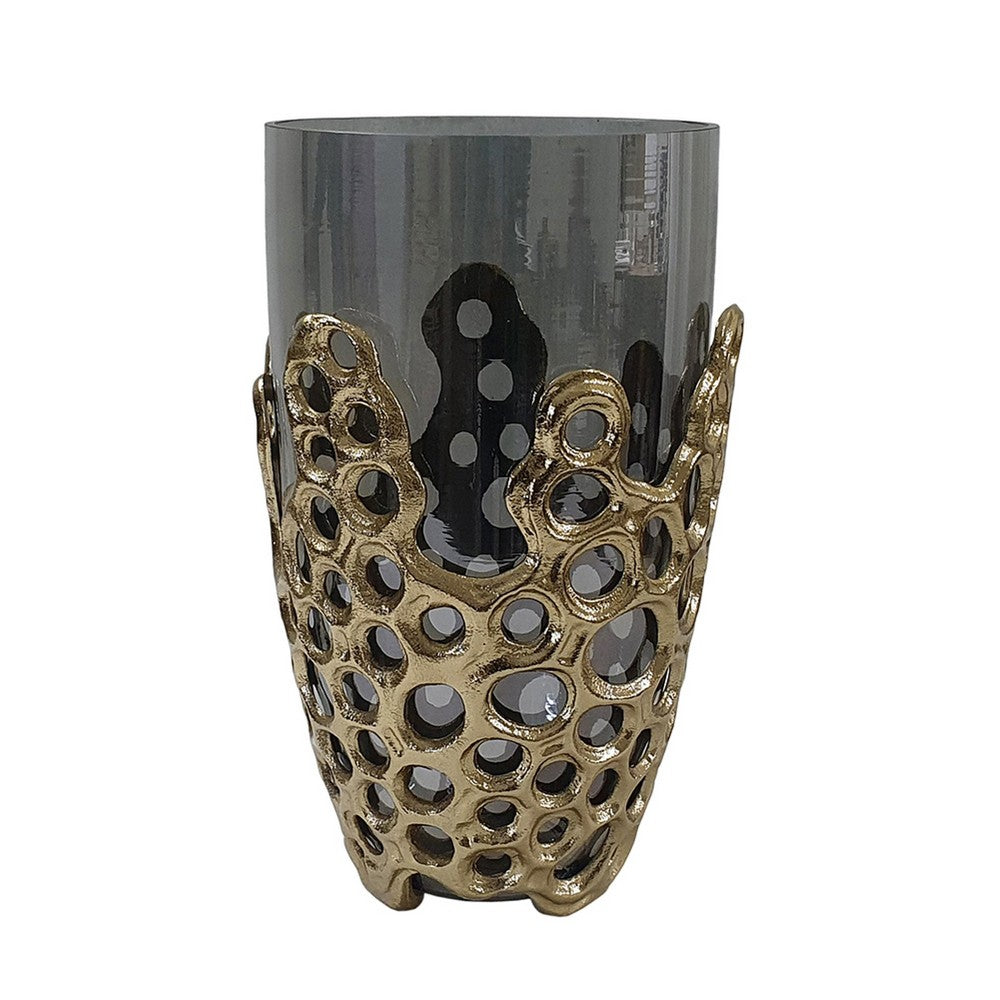 Brian Decorative Vase with Naturalist Gold Aluminum, Black Glass 11 Inch - BM350362