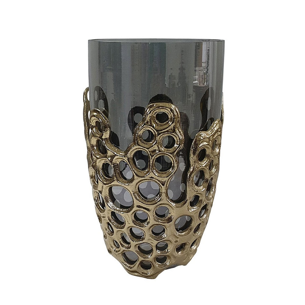 Brian Decorative Vase with Naturalist Gold Aluminum, Black Glass 11 Inch - BM350362