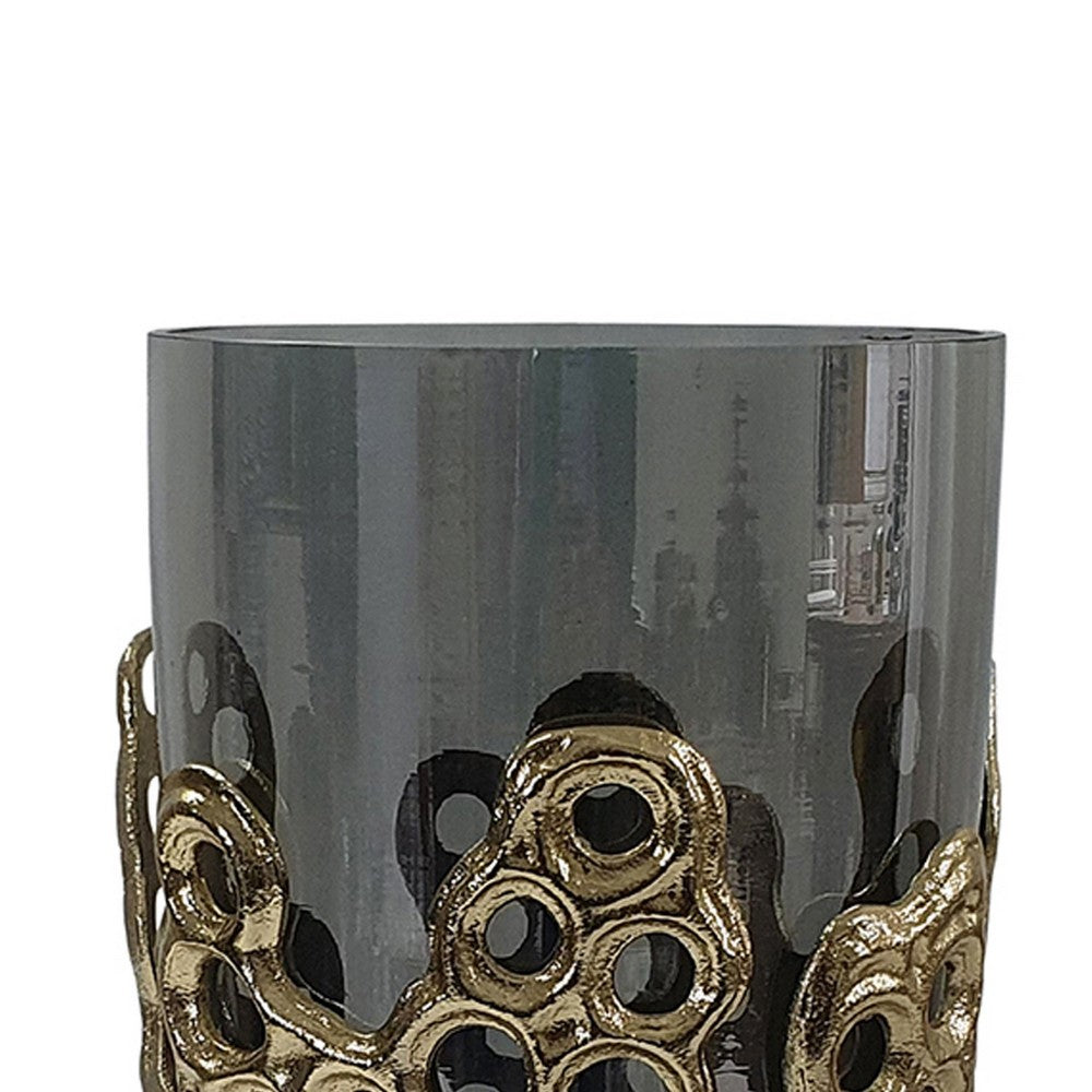 Brian Decorative Vase with Naturalist Gold Aluminum, Black Glass 11 Inch - BM350362
