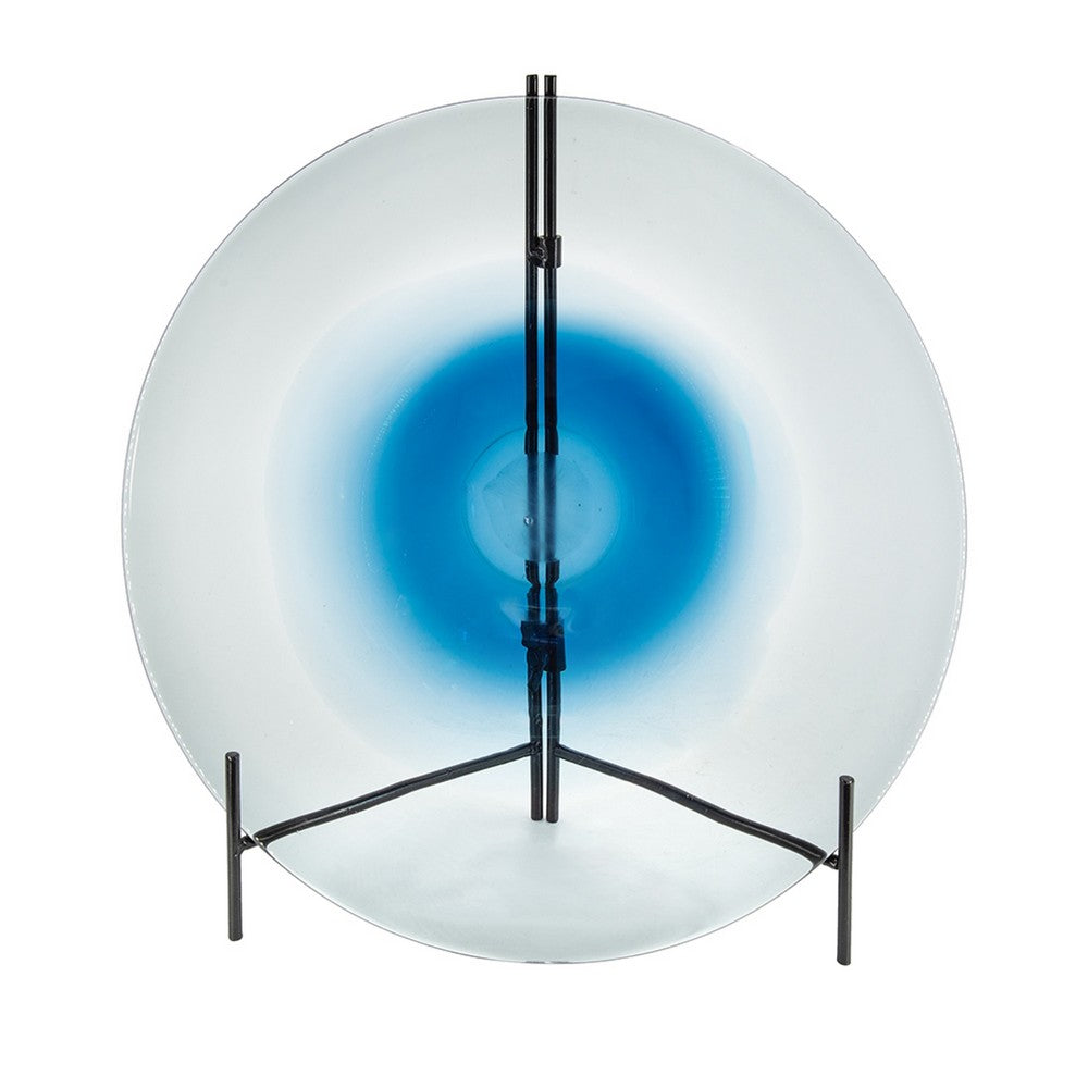 Chloe Handmade Charger Plate, Blue Glass Gradient, Black Stand 18 Inch - BM350363