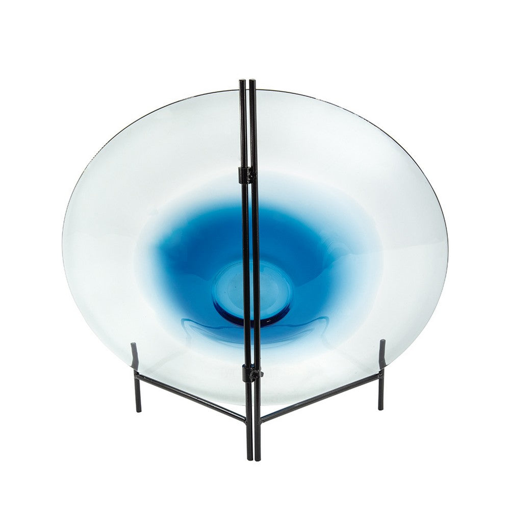Chloe Handmade Charger Plate, Blue Glass Gradient, Black Stand 18 Inch - BM350363