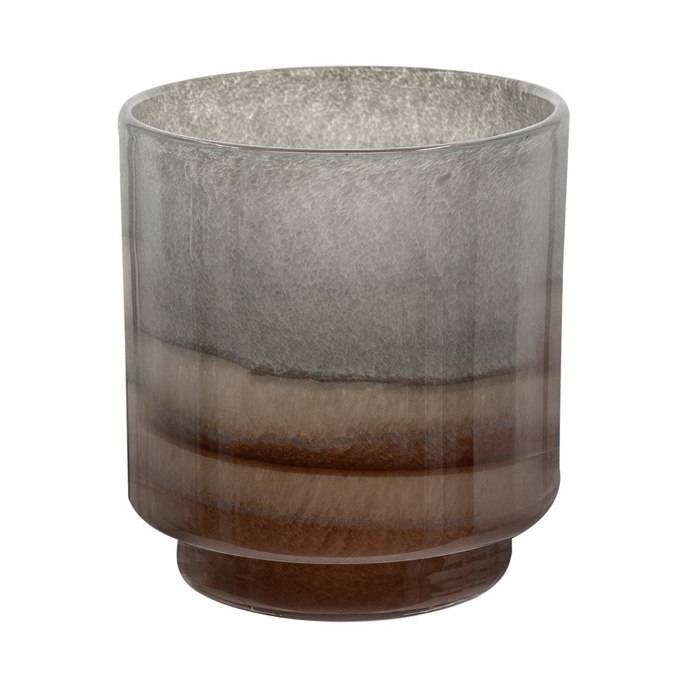Ibiza Handcrafted Decor Vase, Wood Base, Layered Brown-Gray Glass 9 Inch - BM350364
