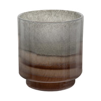 Ibiza Handcrafted Decor Vase, Wood Base, Layered Brown-Gray Glass 9 Inch - BM350364