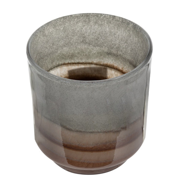 Ibiza Handcrafted Decor Vase, Wood Base, Layered Brown-Gray Glass 9 Inch - BM350364