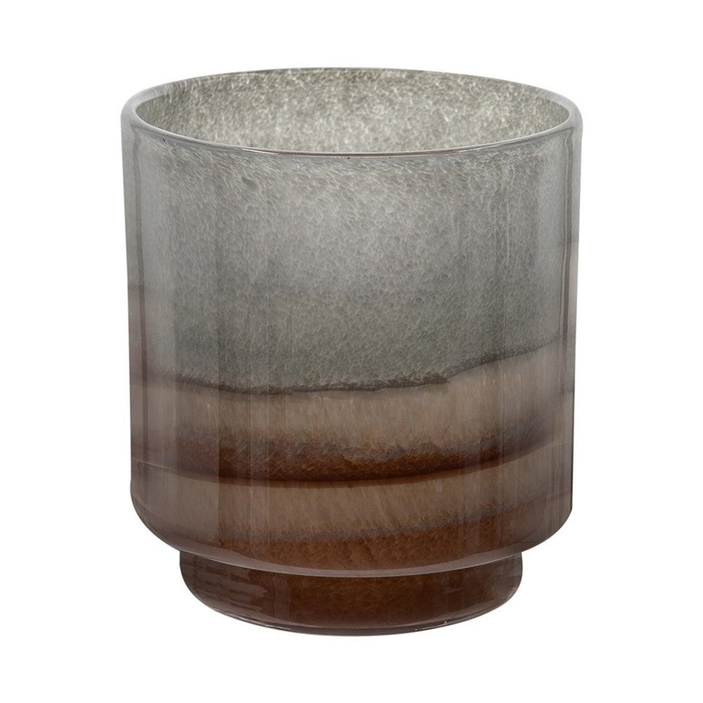 Ibiza Handcrafted Decor Vase, Wood Base, Layered Brown-Gray Glass 9 Inch - BM350364