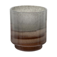 Ibiza Handcrafted Decor Vase, Wood Base, Layered Brown-Gray Glass 9 Inch - BM350364
