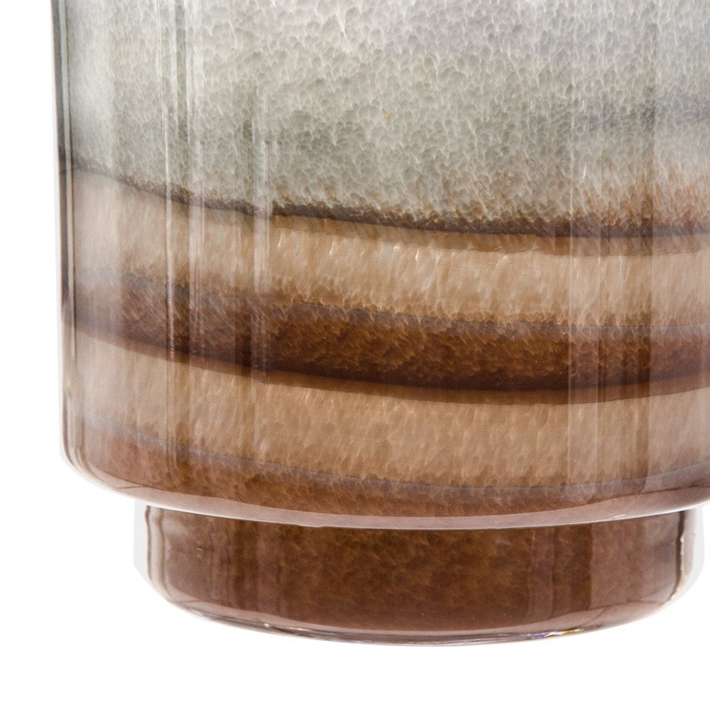 Ibiza Handcrafted Decor Vase, Wood Base, Layered Brown-Gray Glass 9 Inch - BM350364