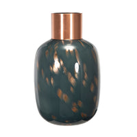 Celina Round Vase, Copper Fleck Details, Iron Neck Blue Glass, 17 Inch - BM350365