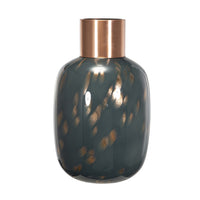 Celina Round Vase, Copper Fleck Details, Iron Neck Blue Glass, 17 Inch - BM350365