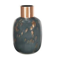 Celina Round Vase, Copper Fleck Details, Iron Neck Blue Glass, 17 Inch - BM350365