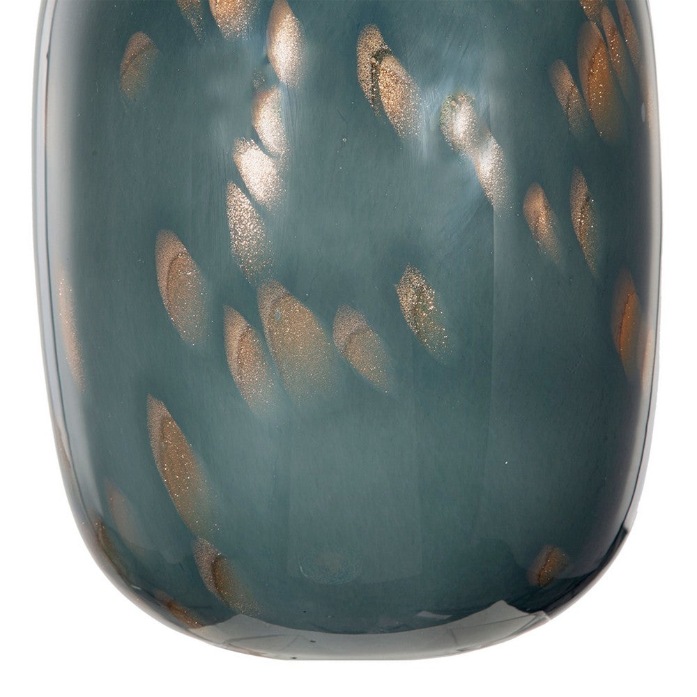 Celina Round Vase, Copper Fleck Details, Iron Neck Blue Glass, 17 Inch - BM350365