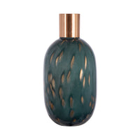 Celina Round Vase with Copper Fleck Details Blue Glass, Iron Neck, 20 Inch - BM350366