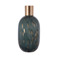 Celina Round Vase with Copper Fleck Details Blue Glass, Iron Neck, 20 Inch - BM350366
