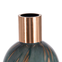 Celina Round Vase with Copper Fleck Details Blue Glass, Iron Neck, 20 Inch - BM350366