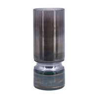 Jane Large Decorative Vase, Steel Base, Layered Blue-Black Glass 13 Inch - BM350367