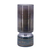 Jane Large Decorative Vase, Steel Base, Layered Blue-Black Glass 13 Inch - BM350367