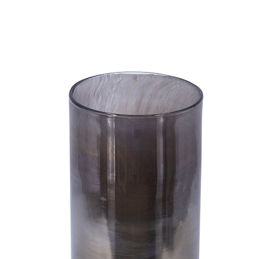 Jane Large Decorative Vase, Steel Base, Layered Blue-Black Glass 13 Inch - BM350367