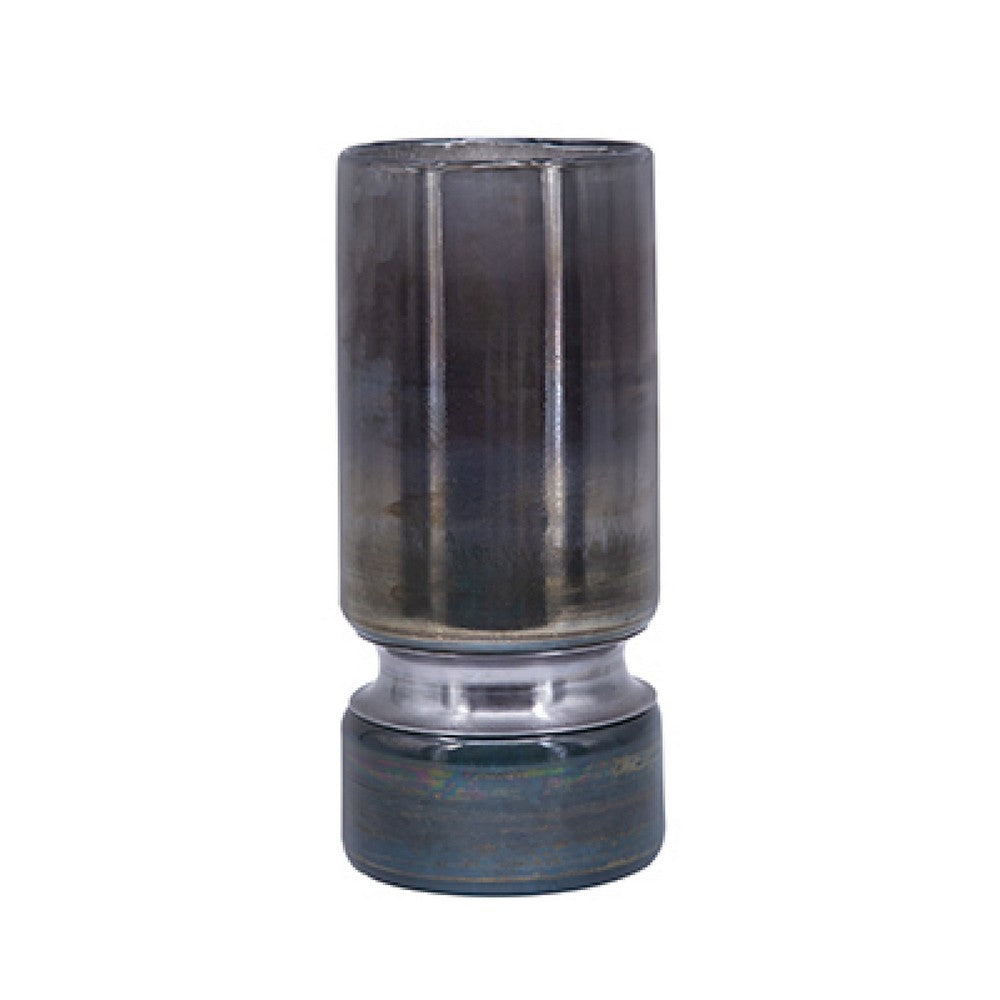 Jane Small Decorative Vase, Steel Base, Layered Blue-Black Glass 11 Inch - BM350368